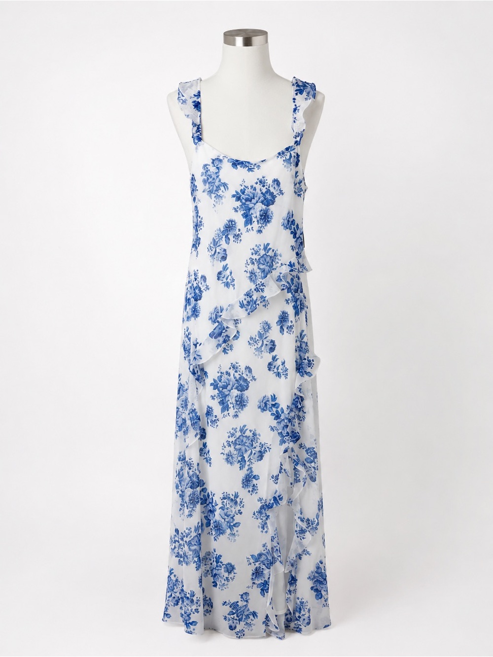 by & by White Dress with Blue Floral Print